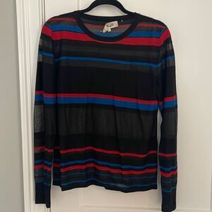 DIANE VON FURSTENBURG THIN MESH STRIPED SWEATER SIZE L